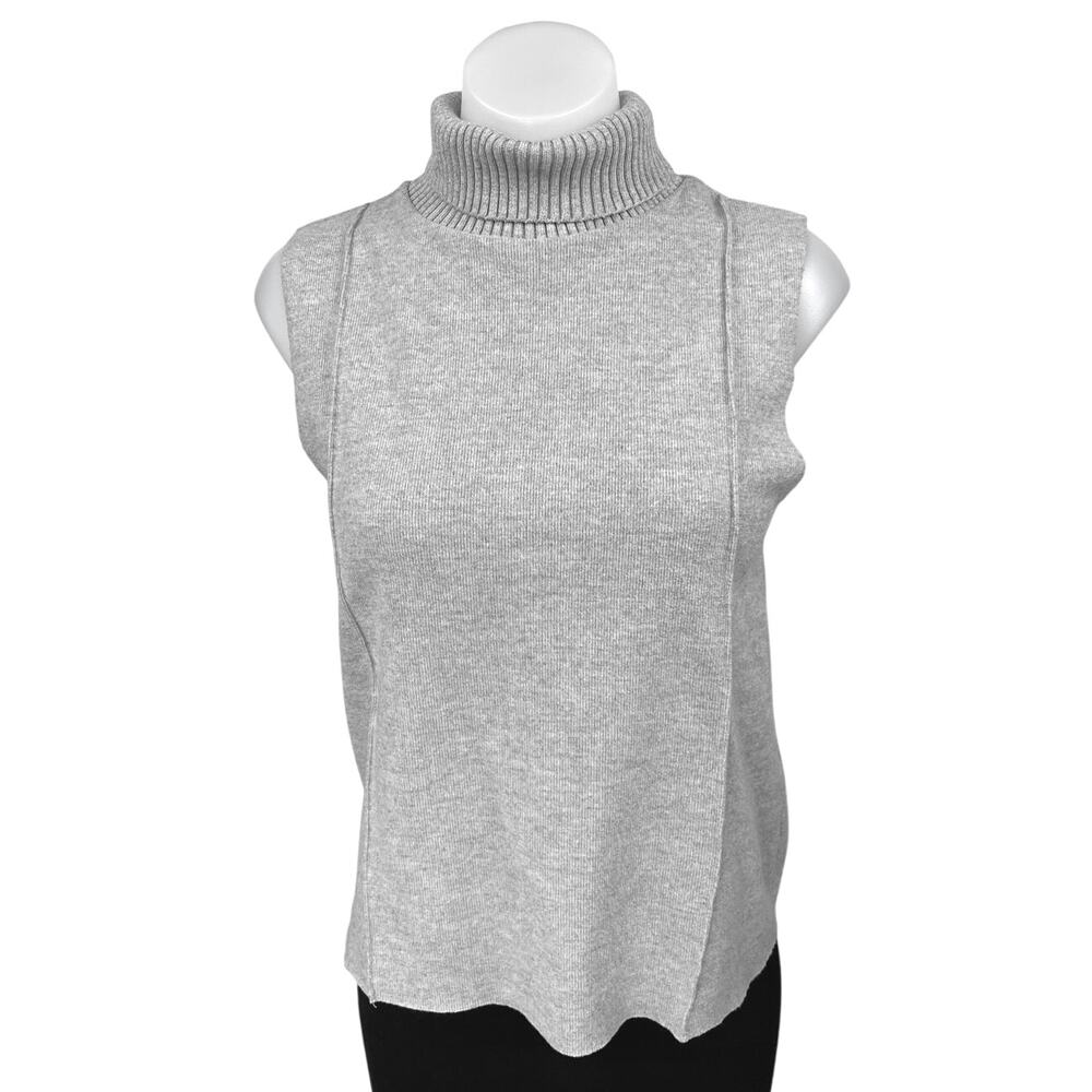 Zara Women's Gray Sleeveless Rib Knit Turtleneck Sweater Vest Tank Top Size S